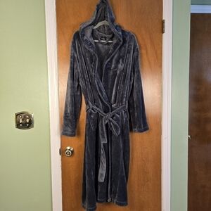 Ross Michaels Plush Gray Hooded Robe L/ XL Cozy Fleece Bathrobe Soft Lounge Wear